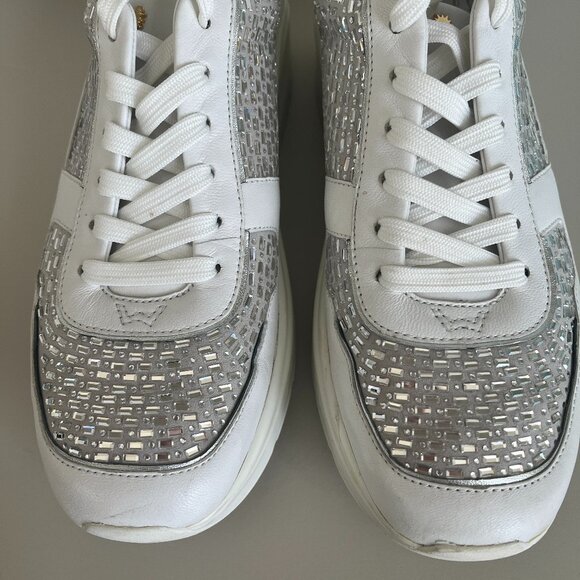 Stuart Weitzman CHRISTA White Leather Embellished Platform Sneaker Sz 8 - Picture 5 of 8